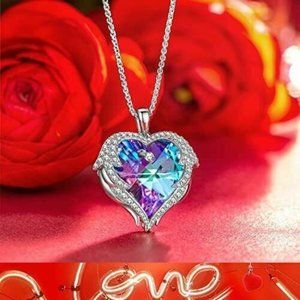 Kate Lynn Wing for Love Heart Pendant Necklace with Jewelry Box